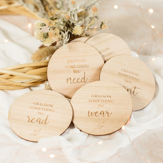 WOODEN WANT, NEED, READ, WEAR, SANTA TAGS