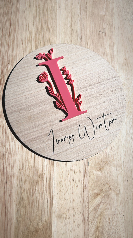 WOODEN NAME PLAQUE WITH 3D INITIAL